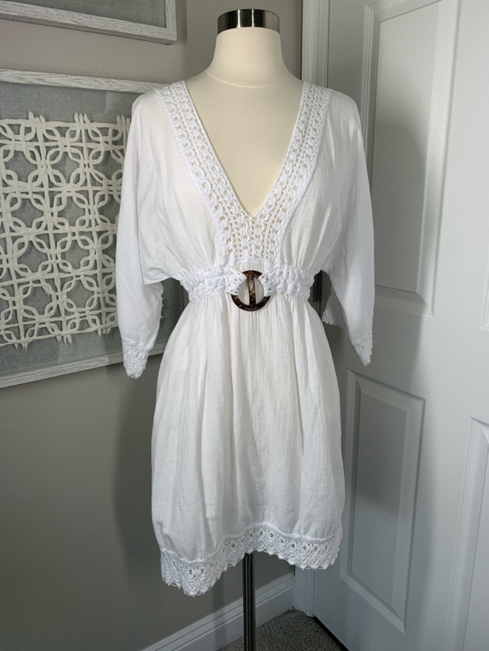Blanco white cotton boho beach coverup size XL